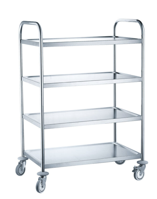 Chariot de service 4 plateaux 4 étagères inox 910x590x1260mm