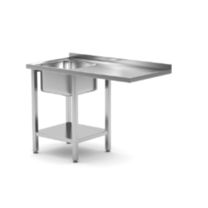 Table avec évier, espace pour lave-vaisselle et étagère